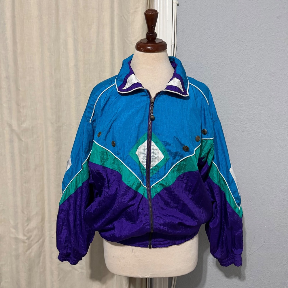 Casual Isle Vintage 90s Colorblock Windbreaker Jacket‎ Purple Teal Women Small